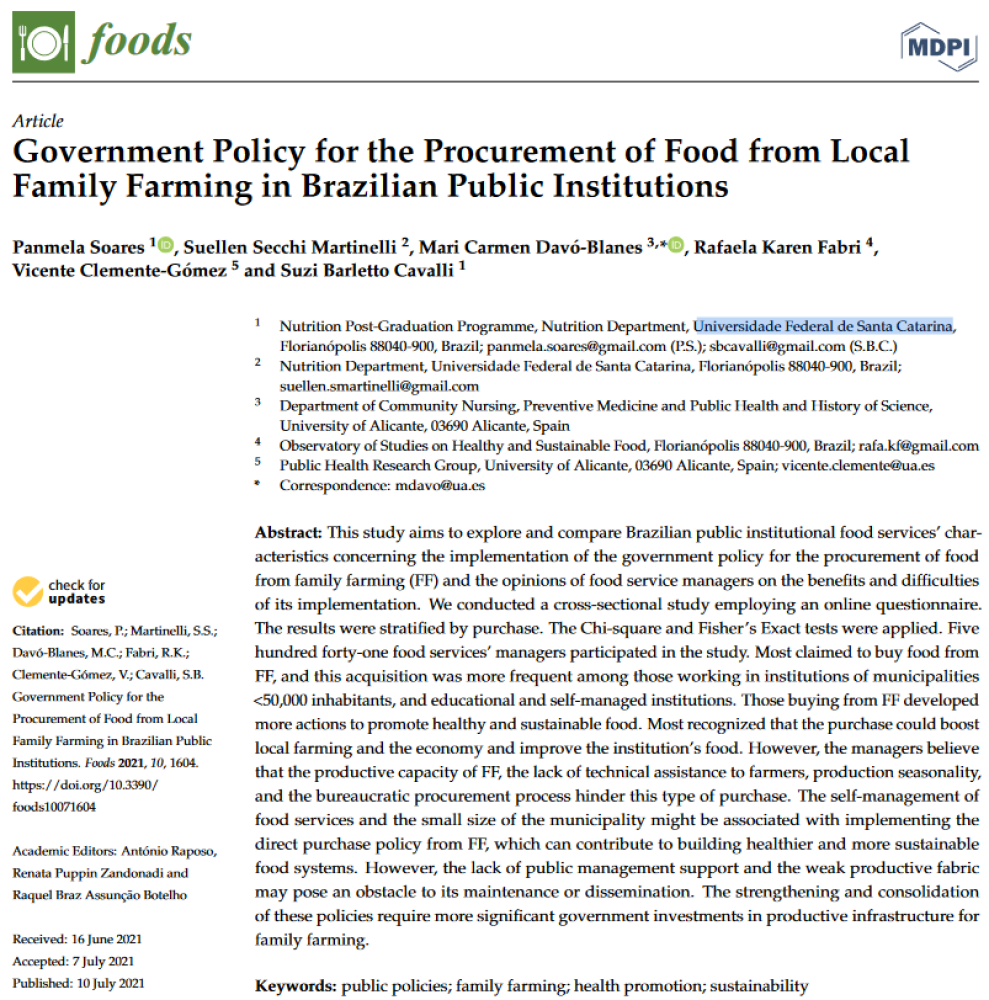 Government Policy for the Procurement of Food from Local Family Farming in Brazilian Public Institutions