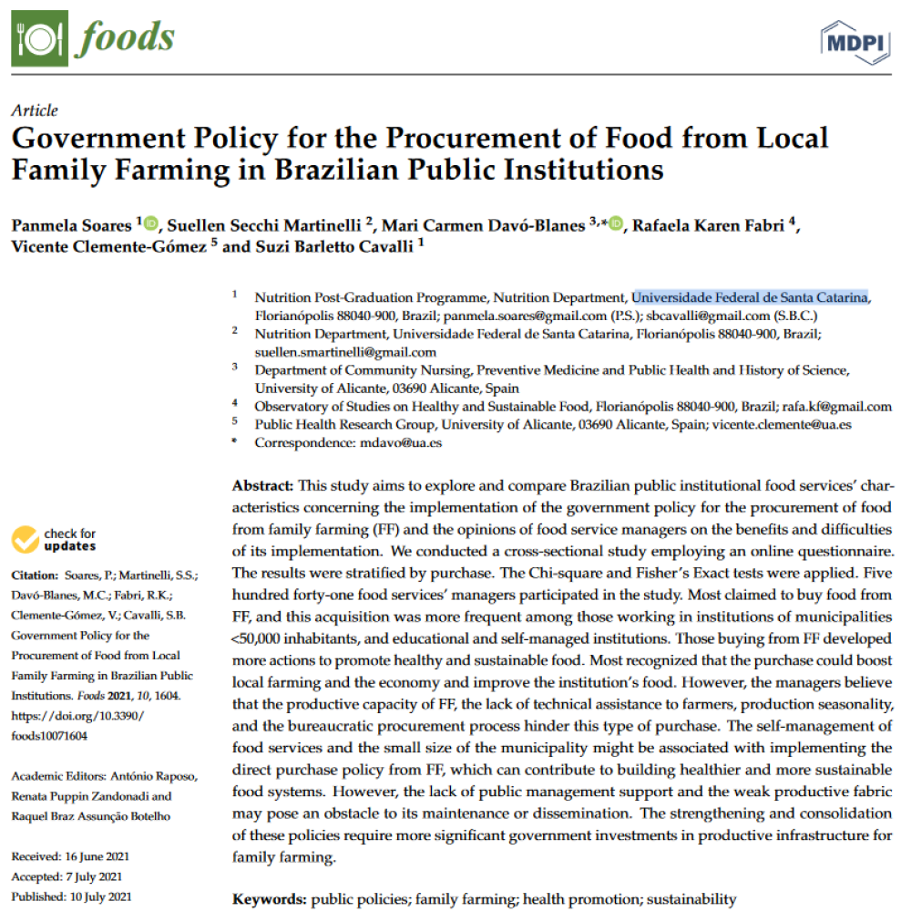 Política gubernamental para la adquisición de alimentos de la agricultura familiar local en instituciones públicas brasileñas