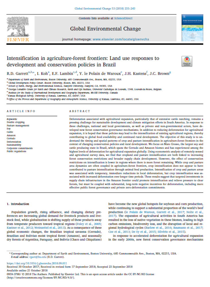 Intensification of agriculture-forest frontiers: Land use responses to development and conservation policies in Brazil.
