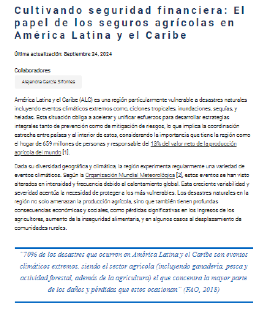 Cultivando seguridad financiera: El papel de los seguros agrícolas en América Latina y el Caribe