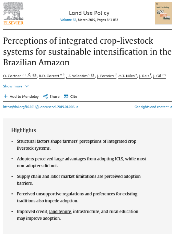 Percepciones sobre sistemas integrados de cultivos y ganadería para la intensificación sostenible en la Amazonía brasileña