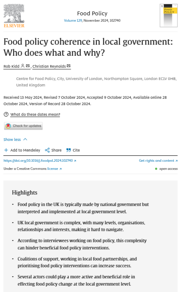 Food policy coherence in local government: Who does what and why?