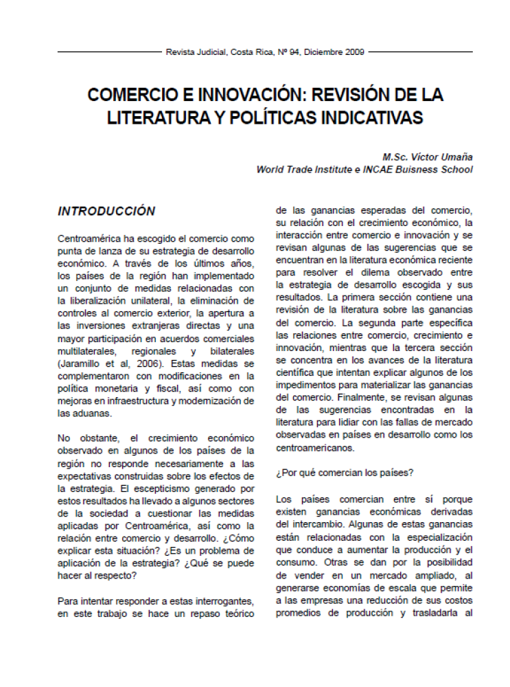 Comercio e Innovación: Revisión de la Literatura y Políticas Indicativas