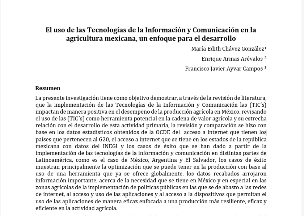 The Use of Information and Communication Technologies in Mexican Agriculture, an Approach to Development