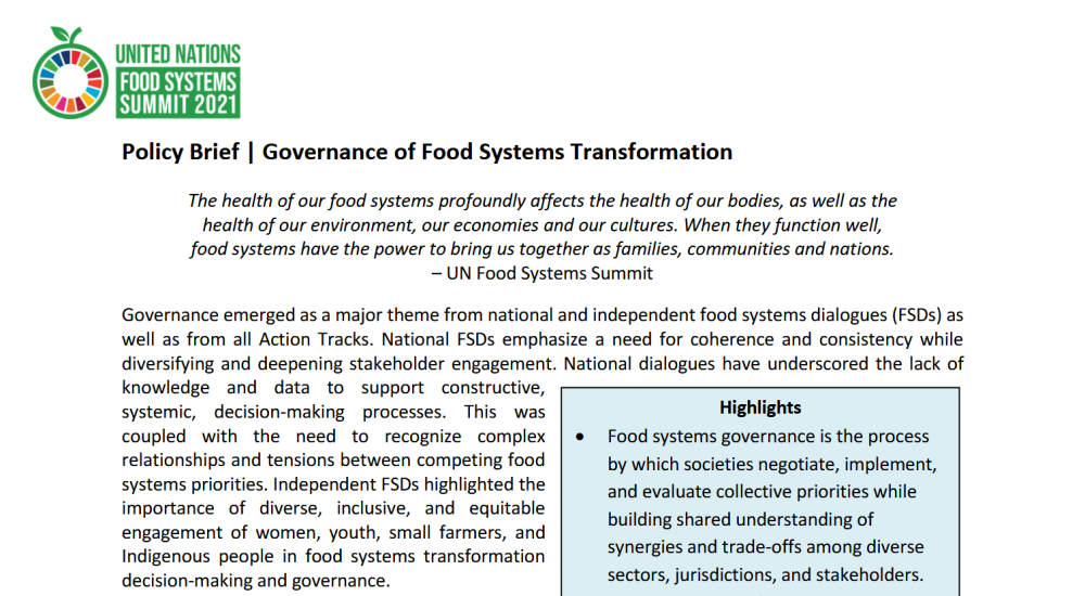 Governance of Food Systems Transformation