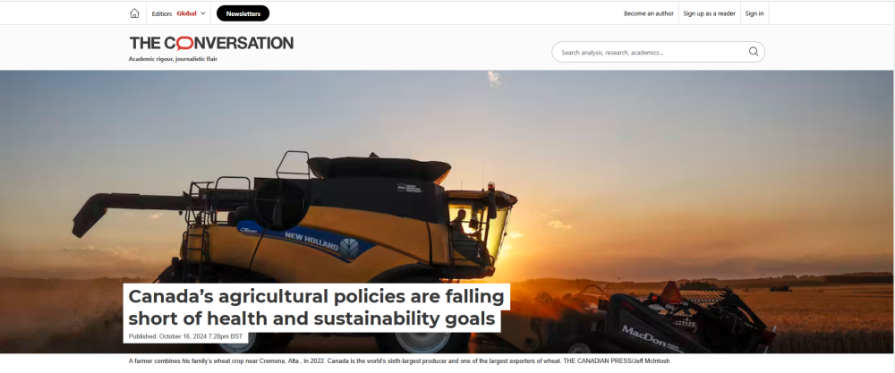 Las políticas agrícolas de Canadá no alcanzan los objetivos de salud y sostenibilidad