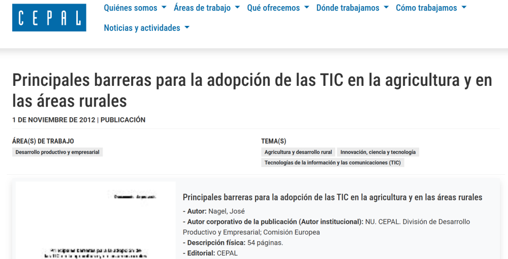 Main barriers to ICT adoption in agriculture and rural areas