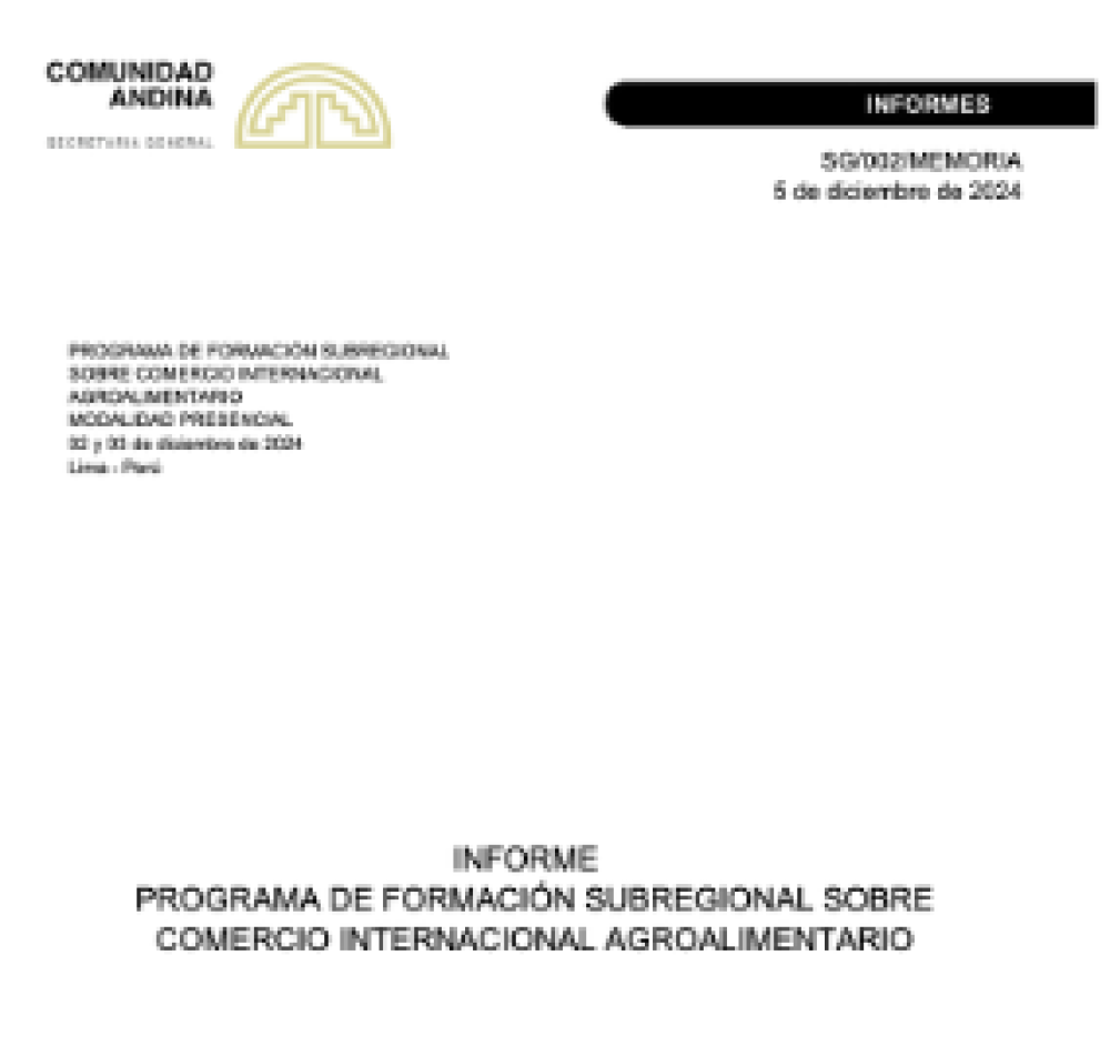 Informe Programa de Formación Subregional sobre Comercio Regional Agroalimentario