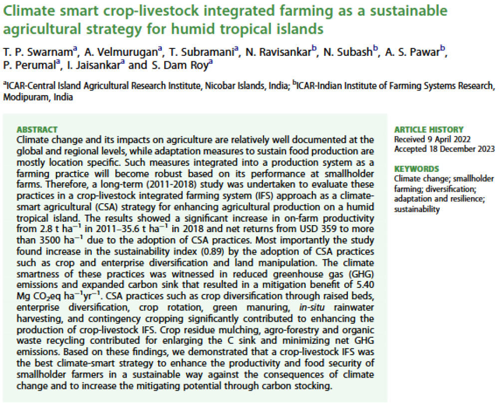 Climate smart crop-livestock integrated farming as a sustainable agricultural strategy for humid tropical islands