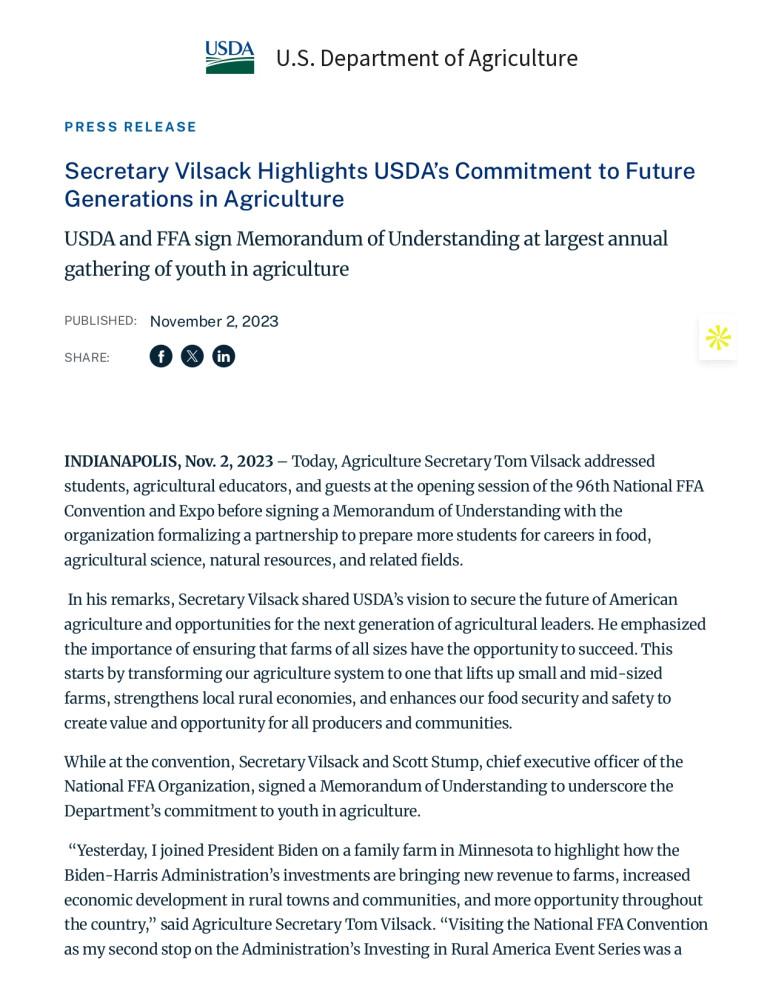 Compromiso del USDA con las Futuras Generaciones en la Agricultura