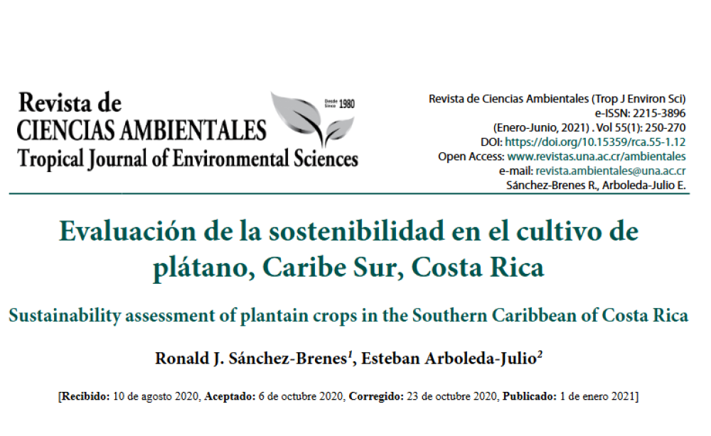 Sustainability Assessment of Banana Cultivation in the Southern Caribbean Region of Costa Rica