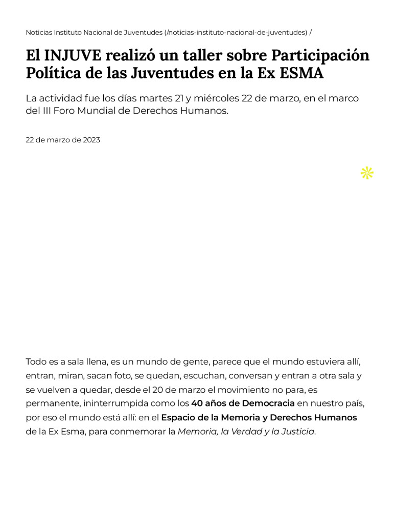 El INJUVE realizó un taller sobre Participación Política de las Juventudes en la Ex ESMA