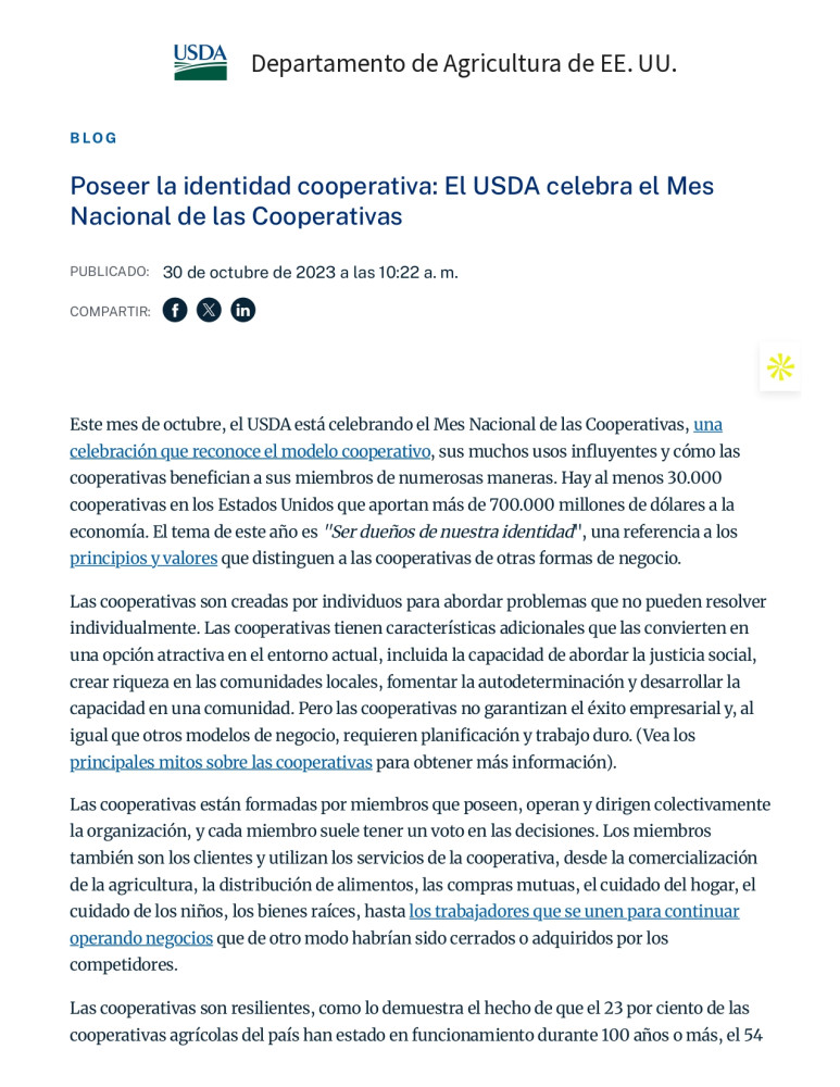 Poseer la identidad cooperativa: El USDA celebra el Mes Nacional de las Cooperativas