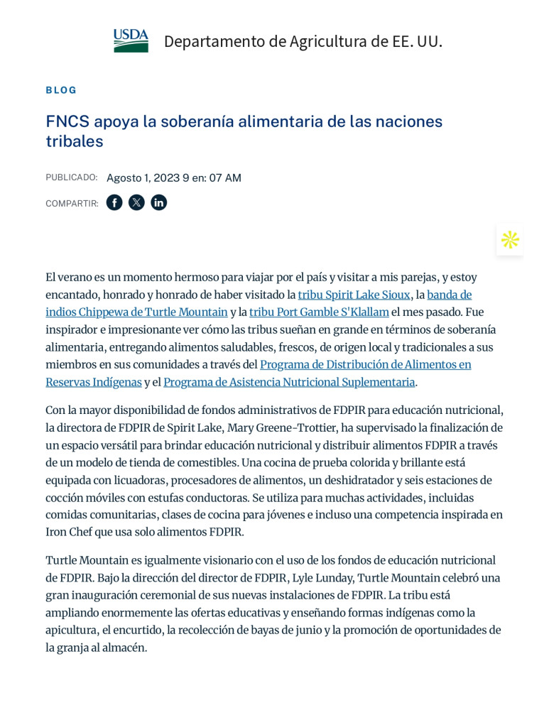 FNCS apoya la soberanía alimentaria de las naciones tribales