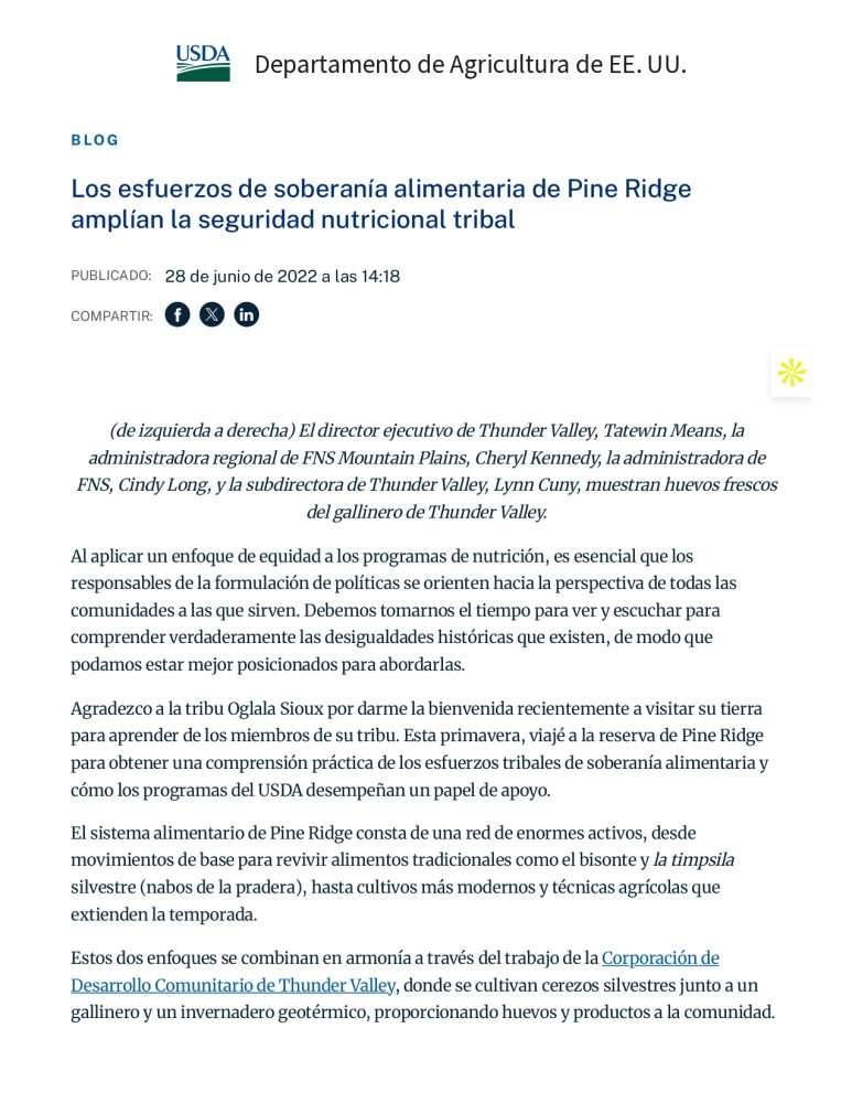 Esfuerzos de Soberanía Alimentaria en Pine Ridge y Seguridad Nutricional Tribal