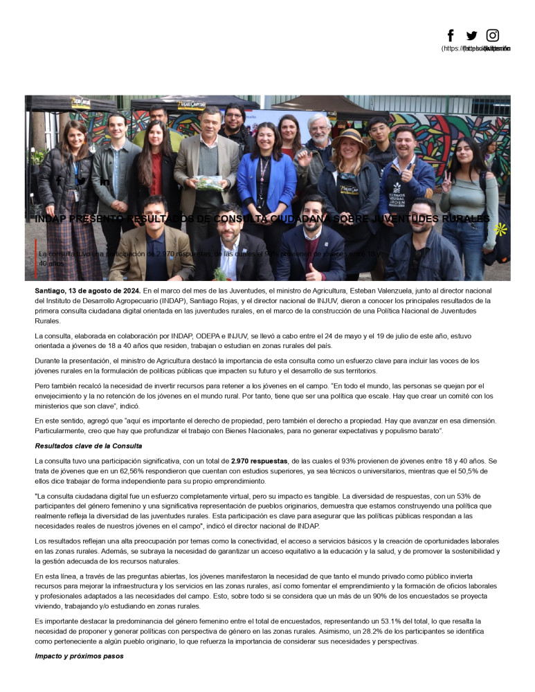 INDAP presentó resultados de consulta ciudadana sobre juventudes rurales