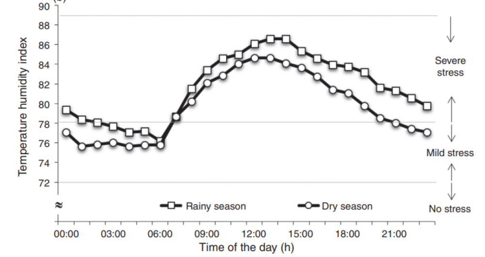 Heat stress effects in primiparous and multiparous lactating crossbred cows under a warm environment and their responses to a cooling treatment