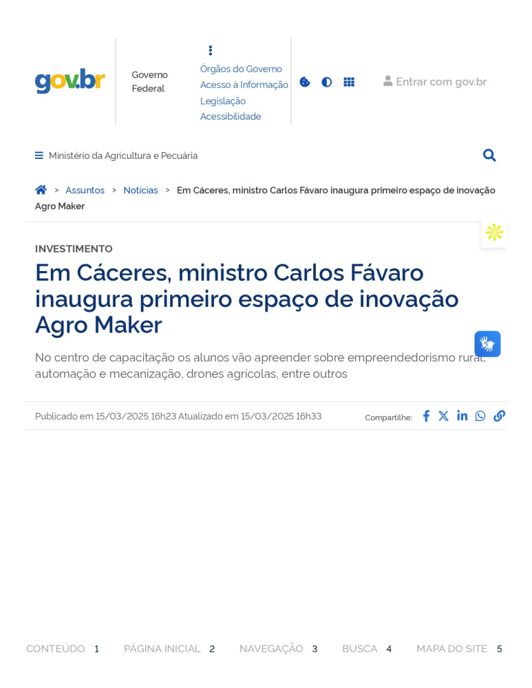 El ministro Carlos Fávaro inaugura en Cáceres el primer espacio de innovación Agro Maker