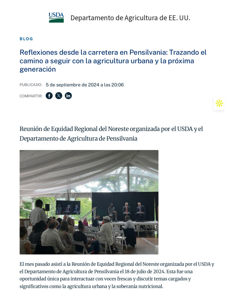 Reflexiones desde la carretera en Pensilvania: trazando el camino a seguir con la agricultura urbana y la próxima generación