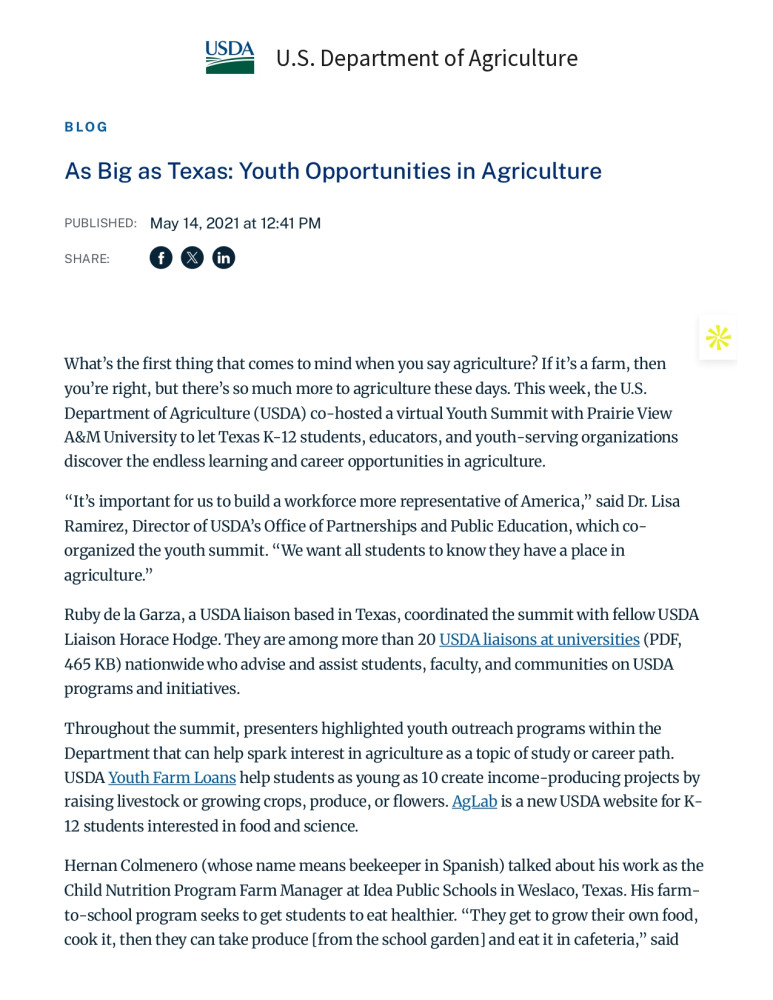 Tan grande como Texas: Oportunidades para los jóvenes en la agricultura