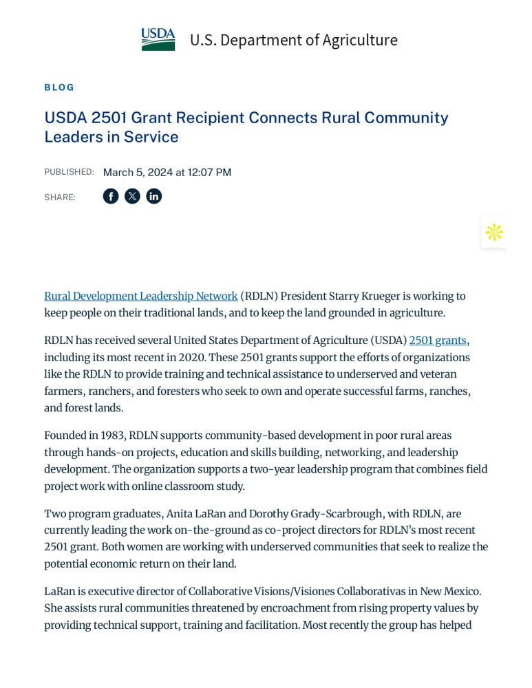 Conectando líderes comunitarios rurales a través del programa 2501 del USDA