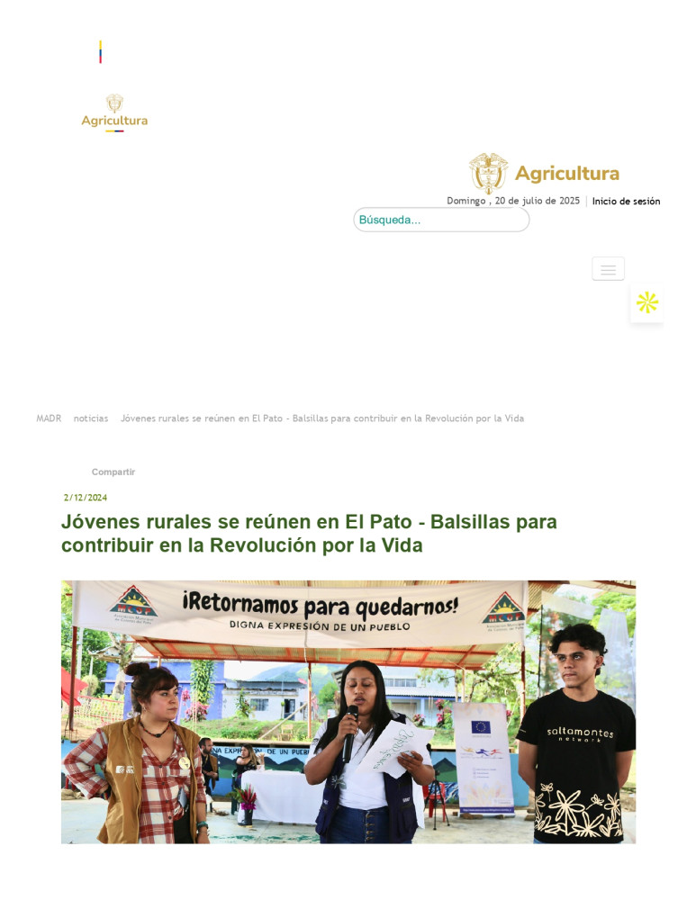 Jóvenes rurales se reúnen en El Pato - Balsillas para contribuir en la Revolución por la Vida