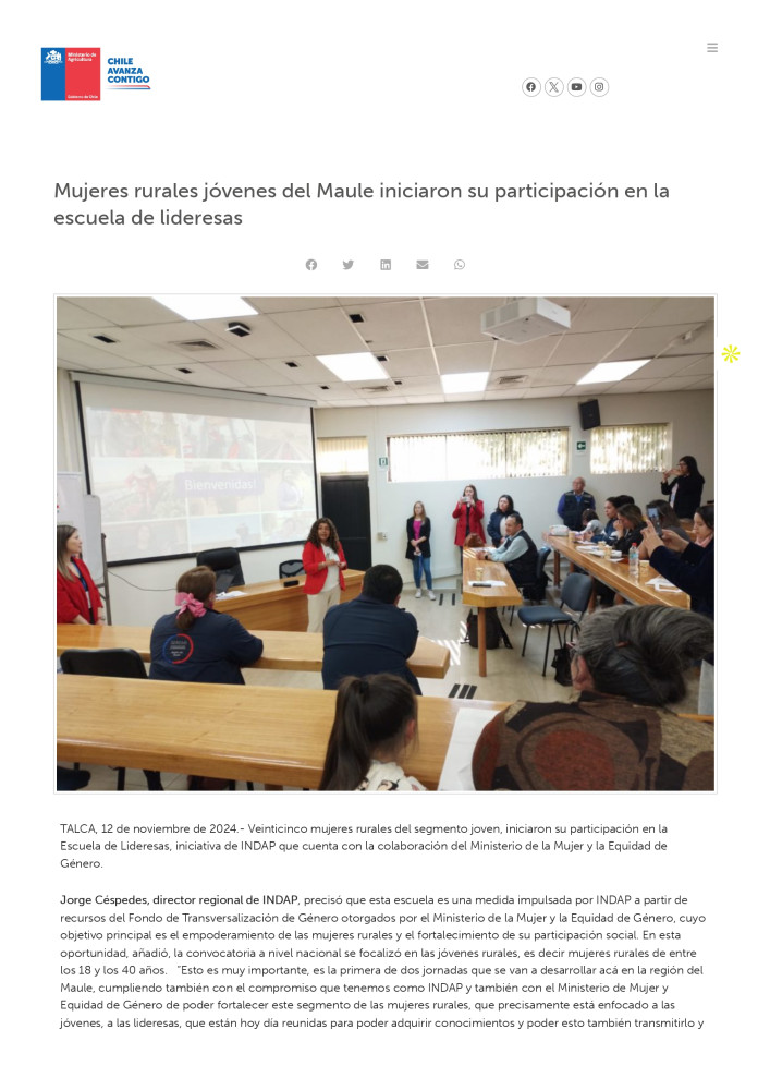 Mujeres rurales jóvenes del Maule iniciaron su participación en la escuela de lideresas