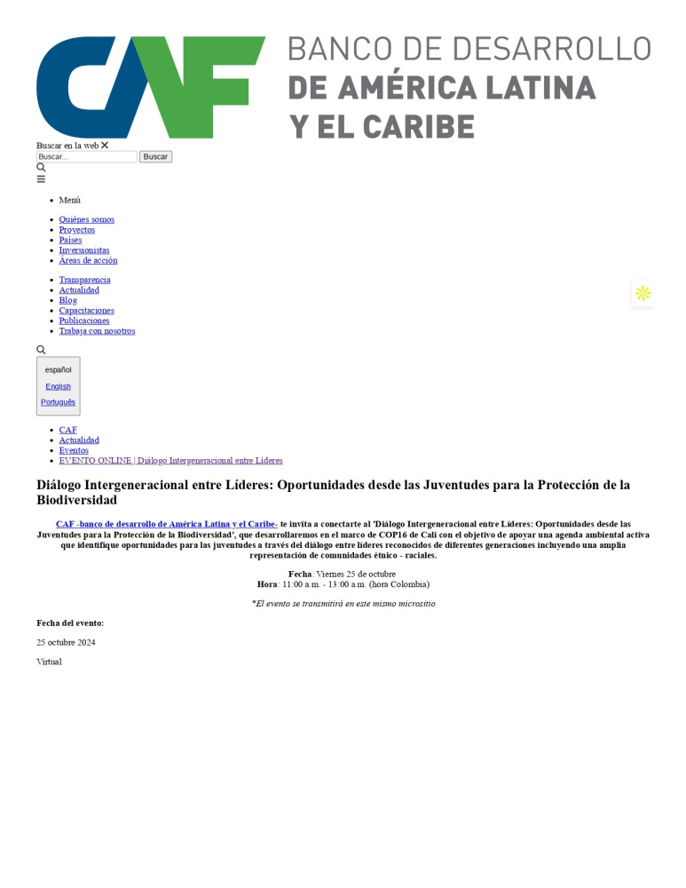 Diálogo Intergeneracional entre Líderes: Oportunidades desde las Juventudes para la Protección de la Biodiversidad