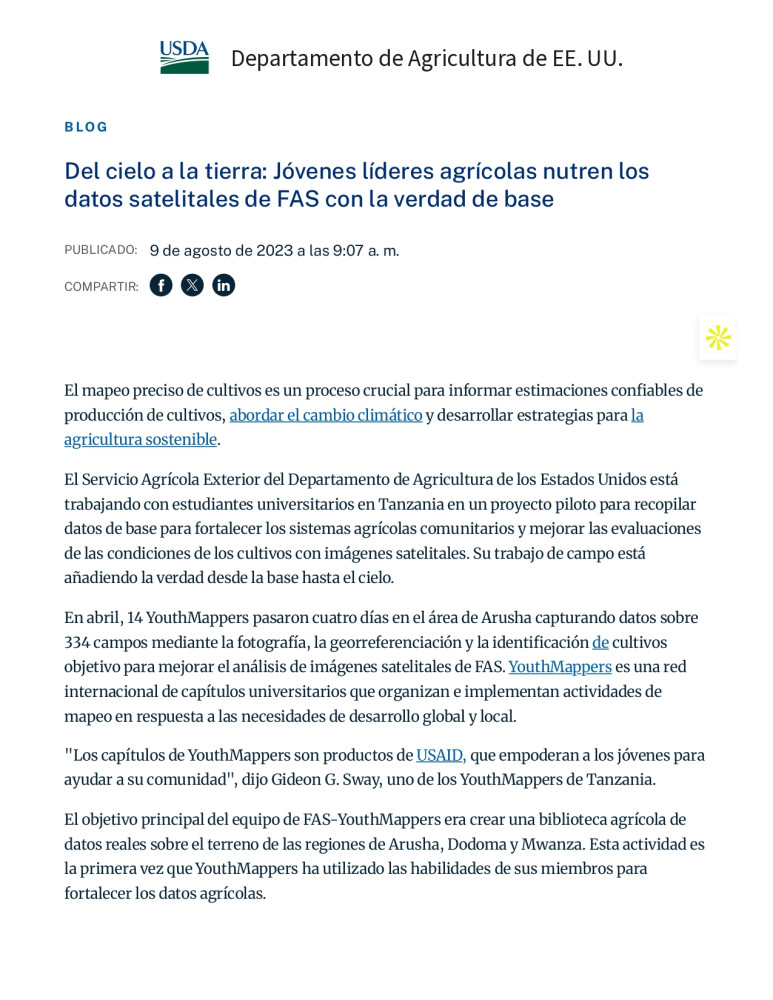Del cielo al suelo: Jóvenes líderes agrícolas enriquecen datos satelitales del FAS con información local