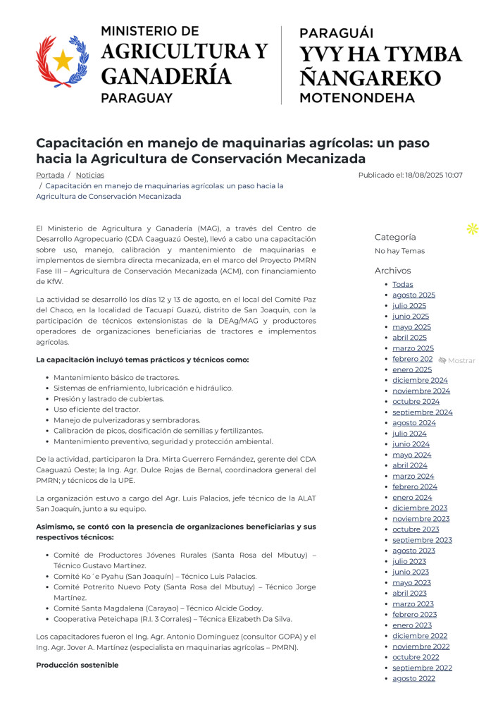 Capacitación en manejo de maquinarias agrícolas: un paso hacia la Agricultura de Conservación Mecanizada