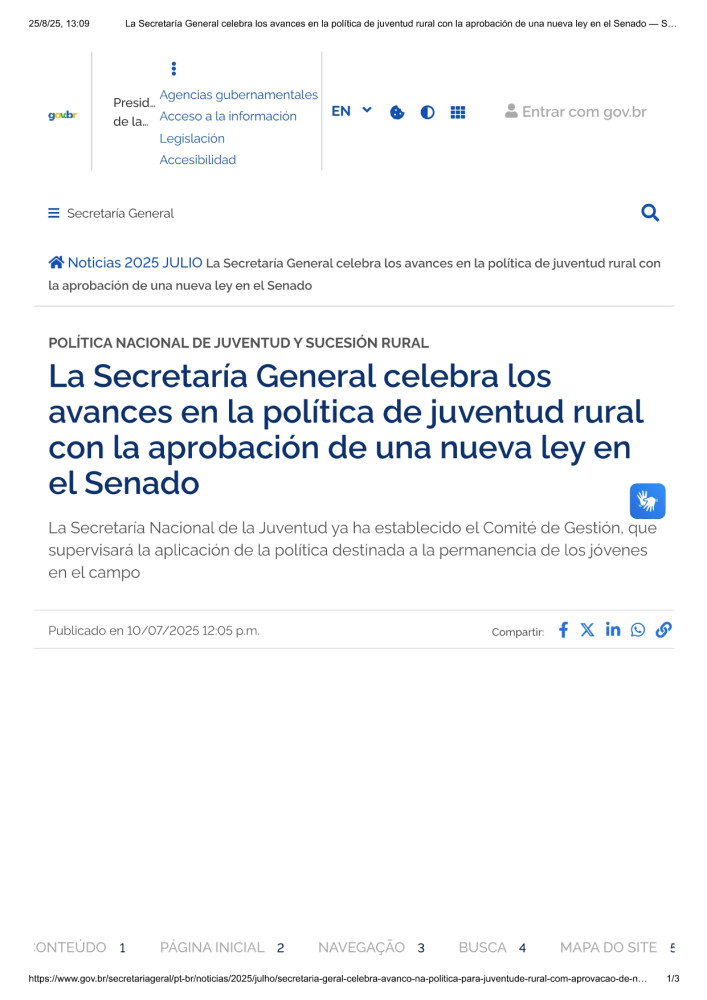 La Secretaría General celebra los avances en la política de juventud rural con la aprobación de una nueva ley en el Senado