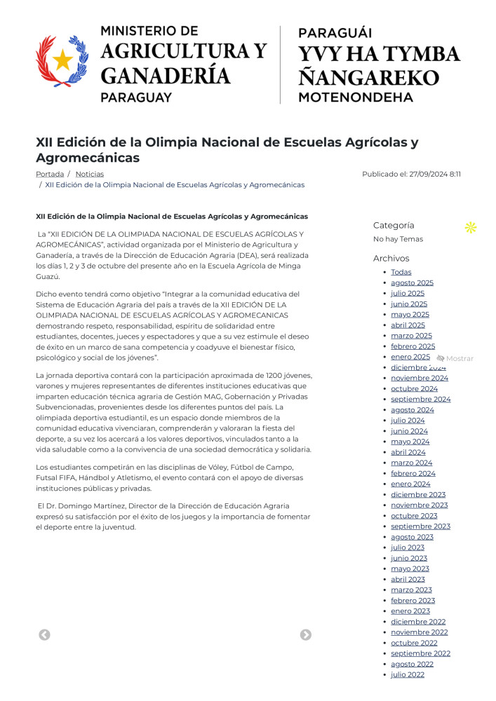 XII Edición de la Olimpia Nacional de Escuelas Agrícolas y Agromecánicas
