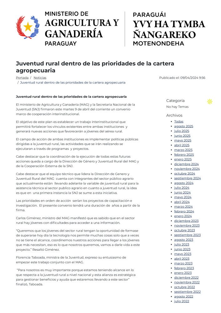 Juventud rural dentro de las prioridades de la cartera agropecuaria