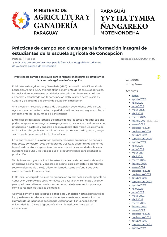 Prácticas de campo fortalecen la formación integral en la Escuela Agrícola de Concepción