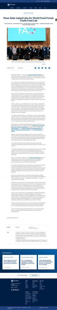 Penn State named site for World Food Forum Youth Food Lab