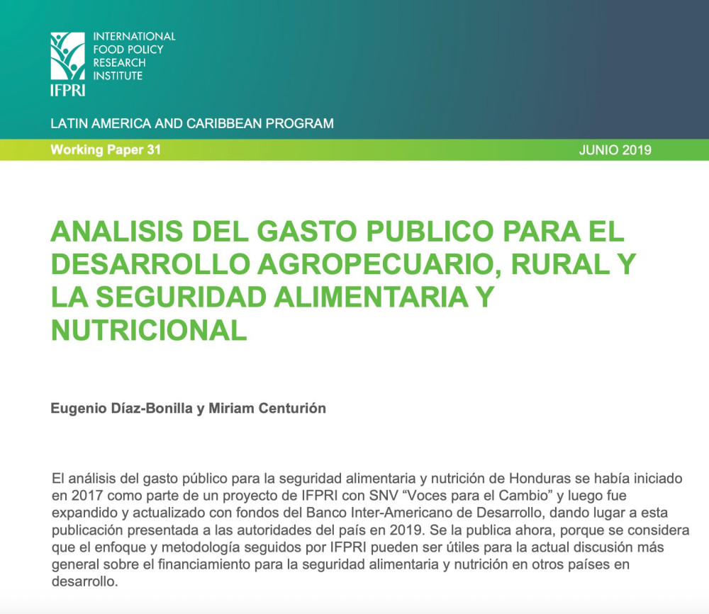 Analisis del gasto publico para el desarrollo agropecuario, rural y la seguridad alimentaria y nutricional
