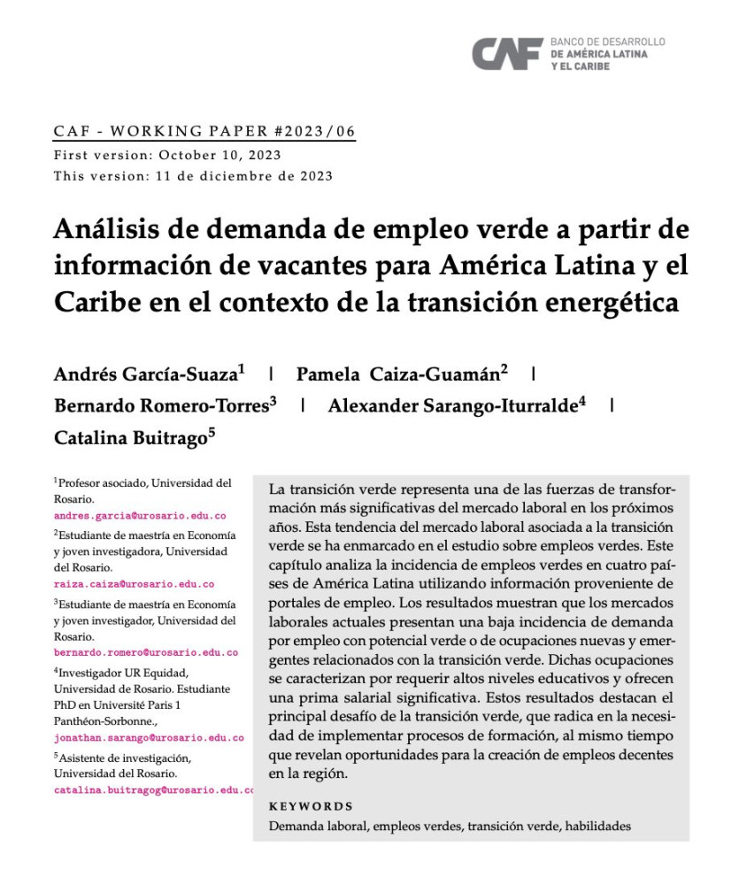 Análisis de demanda de empleo verde a partir de información de vacantes para América Latina y el Caribe en el contexto de la transición energética
