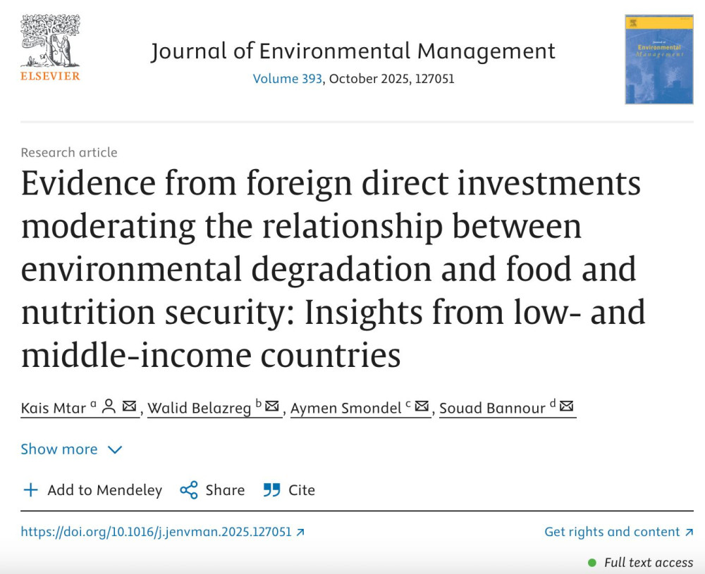 Evidence from foreign direct investments moderating the relationship between environmental degradation and food and nutrition security: Insights from low- and middle-income countries