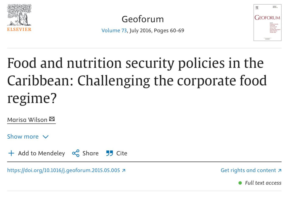 Food and nutrition security policies in the Caribbean: Challenging the corporate food regime?