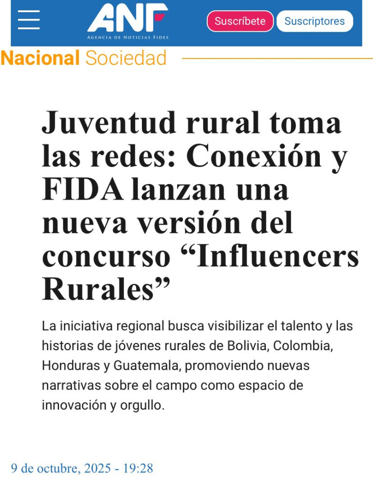 Juventud rural toma las redes: Conexión y FIDA lanzan una nueva versión del concurso "Influencers Rurales"