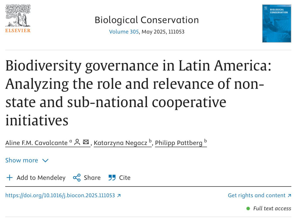 Biodiversity governance in Latin America: Analyzing the role and relevance of non-state and sub-national cooperative initiatives