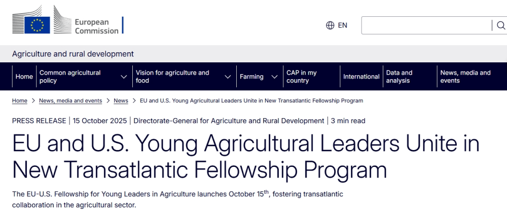Líderes Agrícolas Jóvenes de la UE y EE. UU. se Unen en un Nuevo Programa de Becas Transatlántico