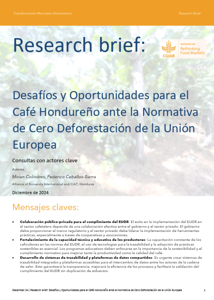 Research brief: Desafíos y oportunidades para el café Hondureño ante la normativa de cero deforestación de la unión Europea