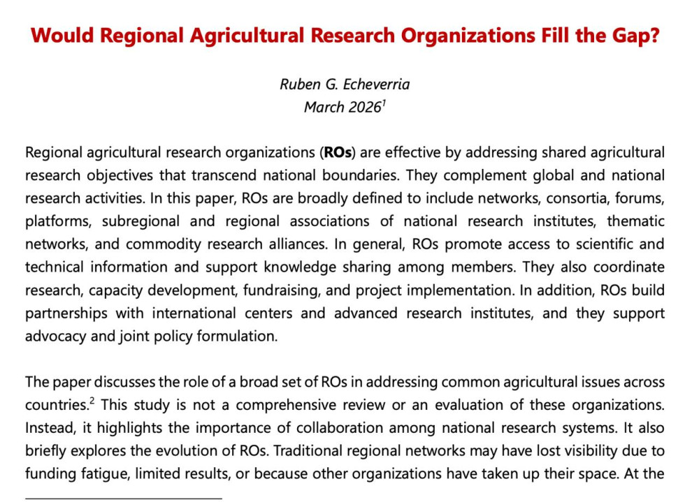 Would Regional Agricultural Research Organizations Fill the Gap?
