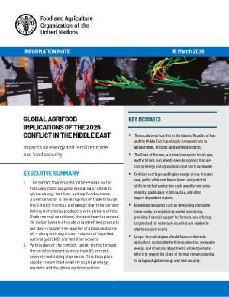 Global Agrifood Implications of the 2026 Conflict in the Middle East: Impacts on energy and fertilizer trade, and food security