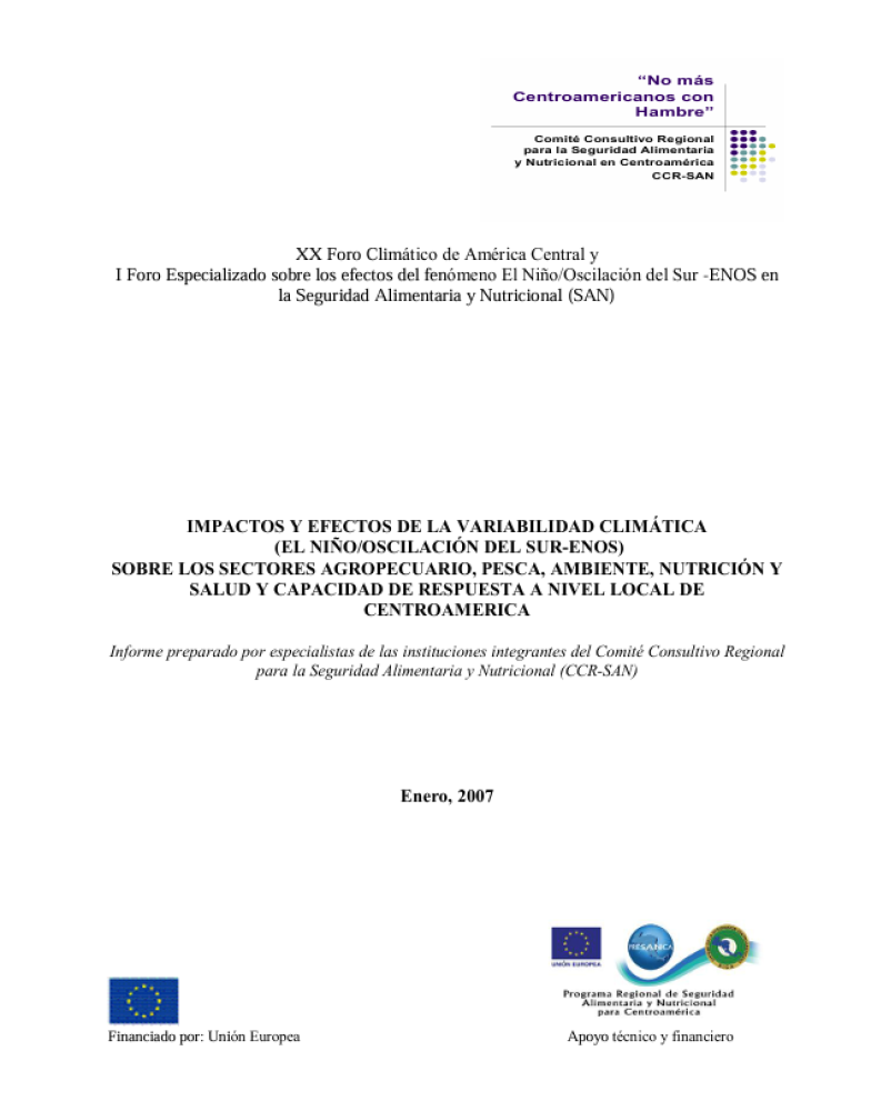 Impactos de la variabilidad climática en los sectores agropecuario, pesca, ambiente, nutrición y salud en Centroamérica