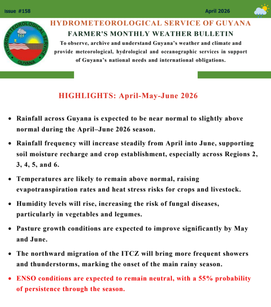 Farmer's Monthly Weather Bulletin (Guyana) - Issue #158, April-June 2026
