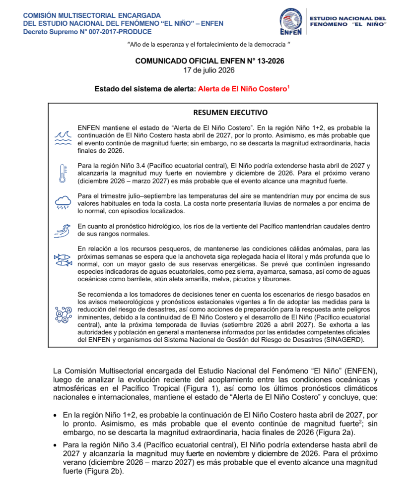 Comunicado Oficial ENFEN N° 13-2026