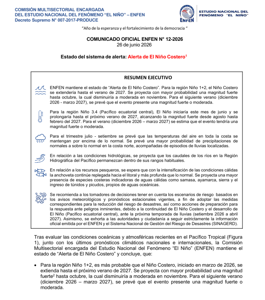 Comunicado Oficial ENFEN N° 12-2026