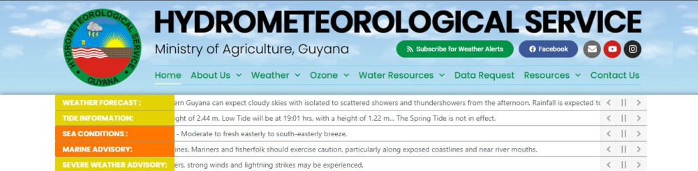 Hydrometeorological Service of Guyana (Hydromet) – forecasts, agrometeorological bulletins and water resources portal